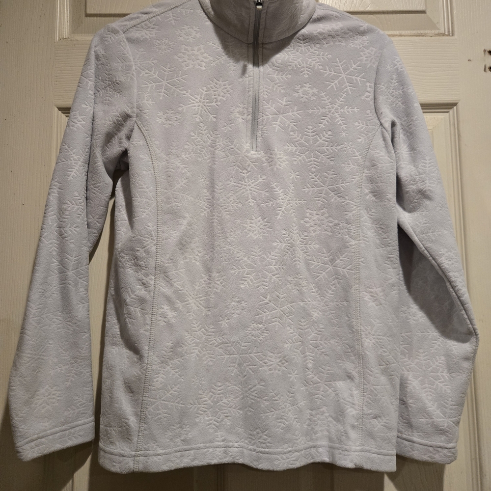 Lands Ends Womens Quarter Zip Pullover Fleece Sweatshirt. Size Small. Snowflake